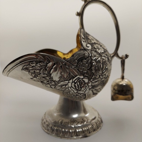 Silverplate Sugar Scuttle w/Cube Scoop Ornate Elegant Roses Silverplate VTG - Picture 15 of 16